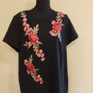 Madison Leigh Embroidered Black dress with Flowers